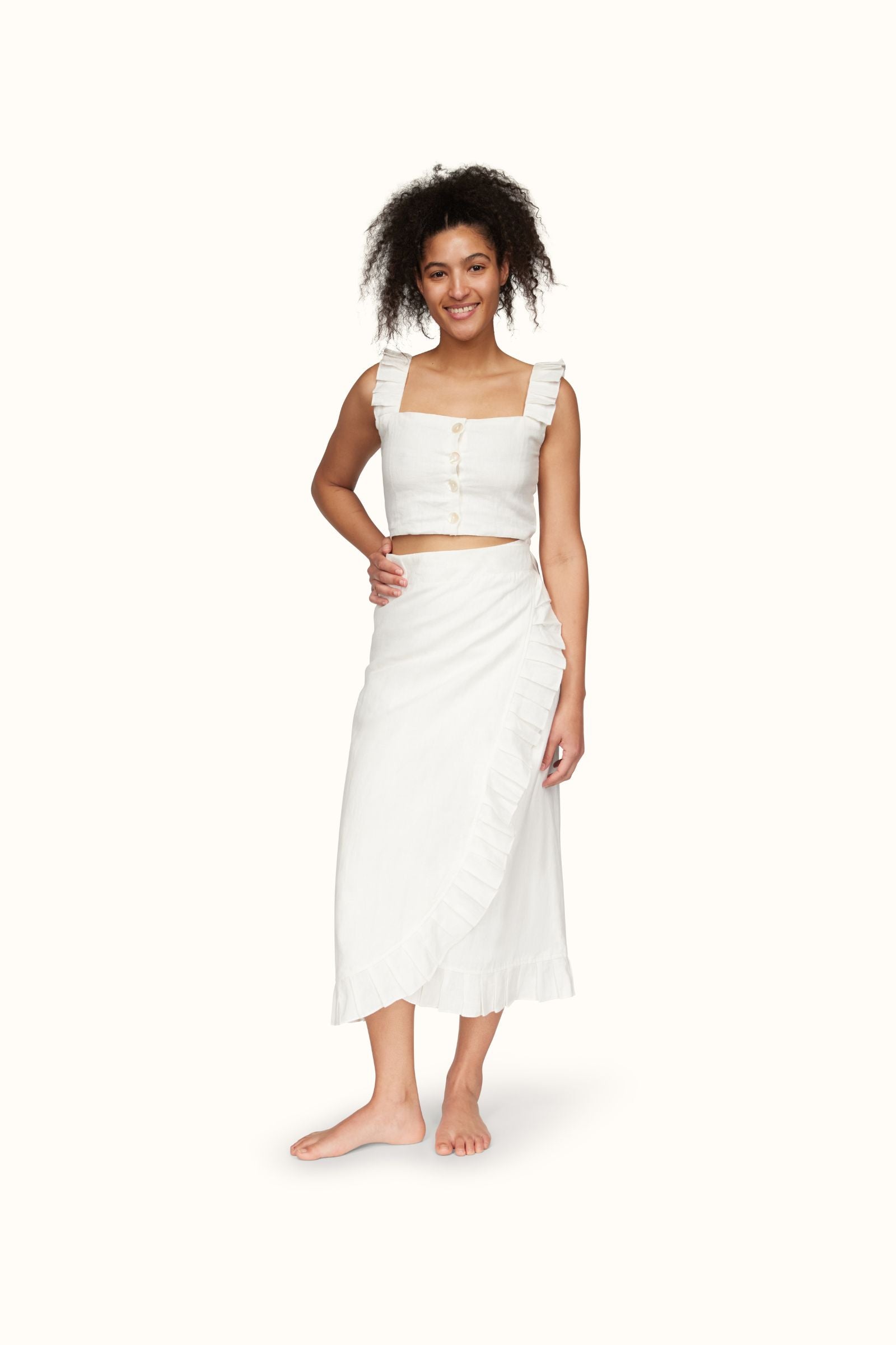 The Copelia ~ White Linen Frill Crop Top