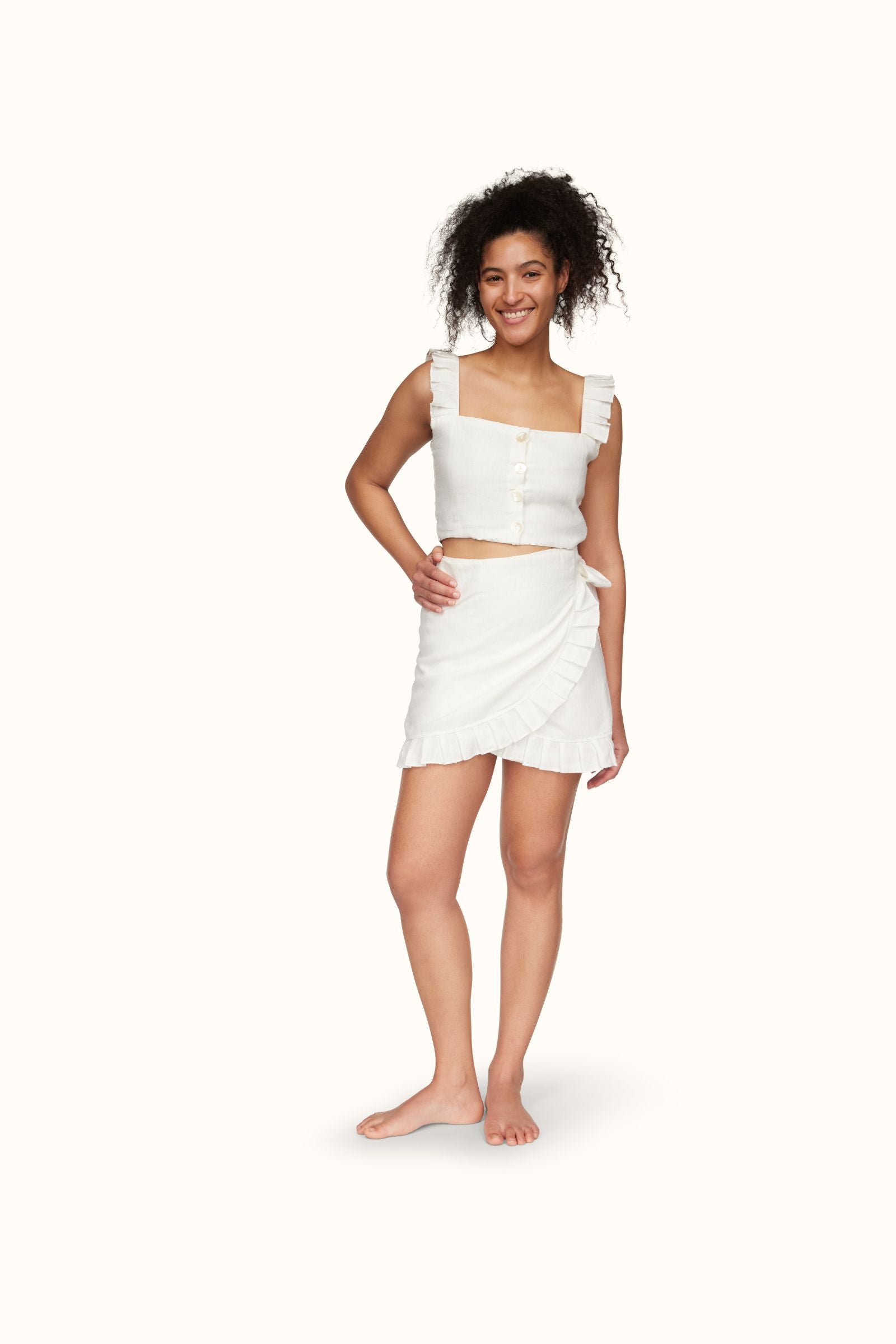 The Copelia ~ White Linen Frill Crop Top