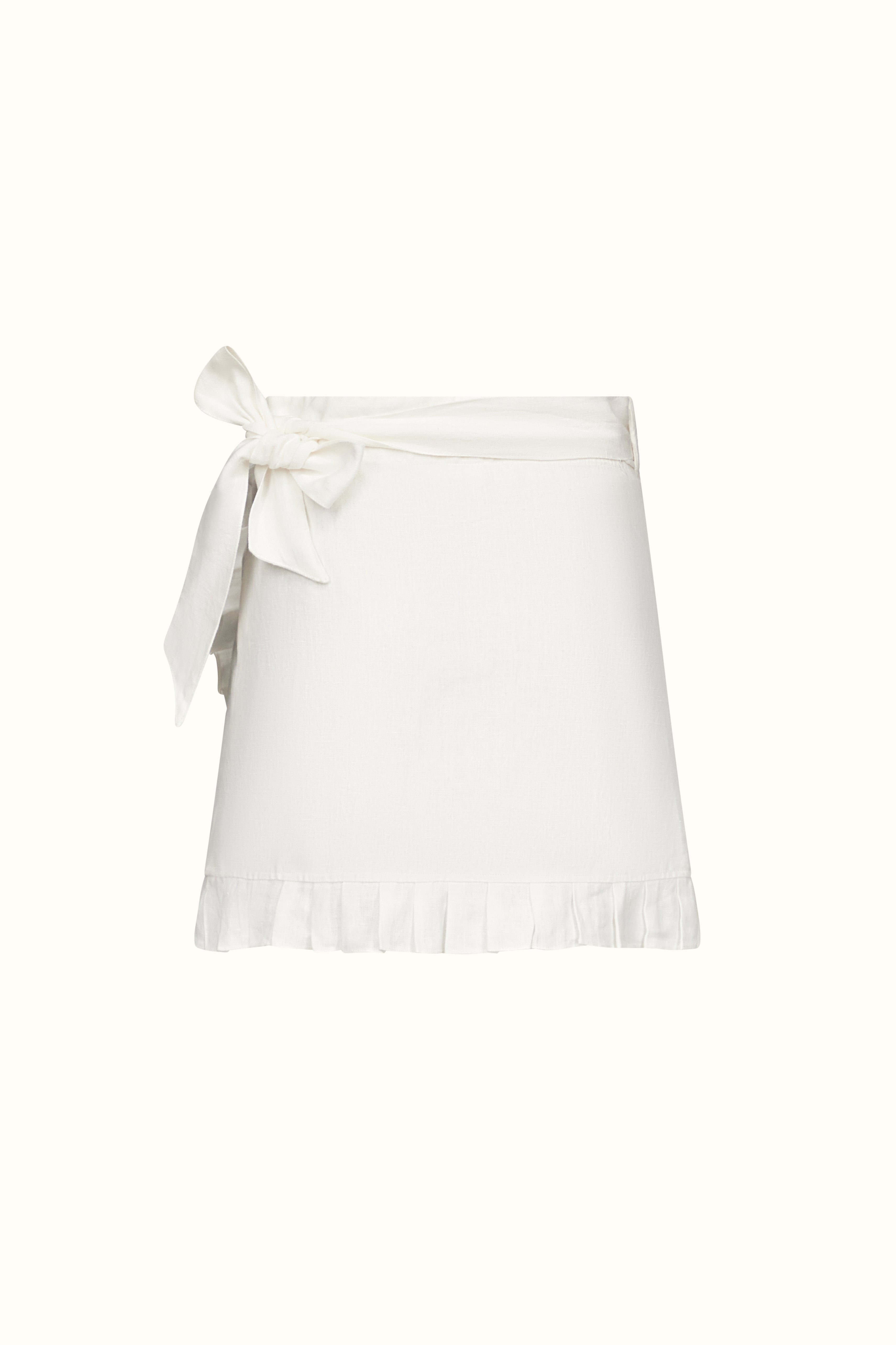 The Monica ~ White Linen Mini Wrap Skirt