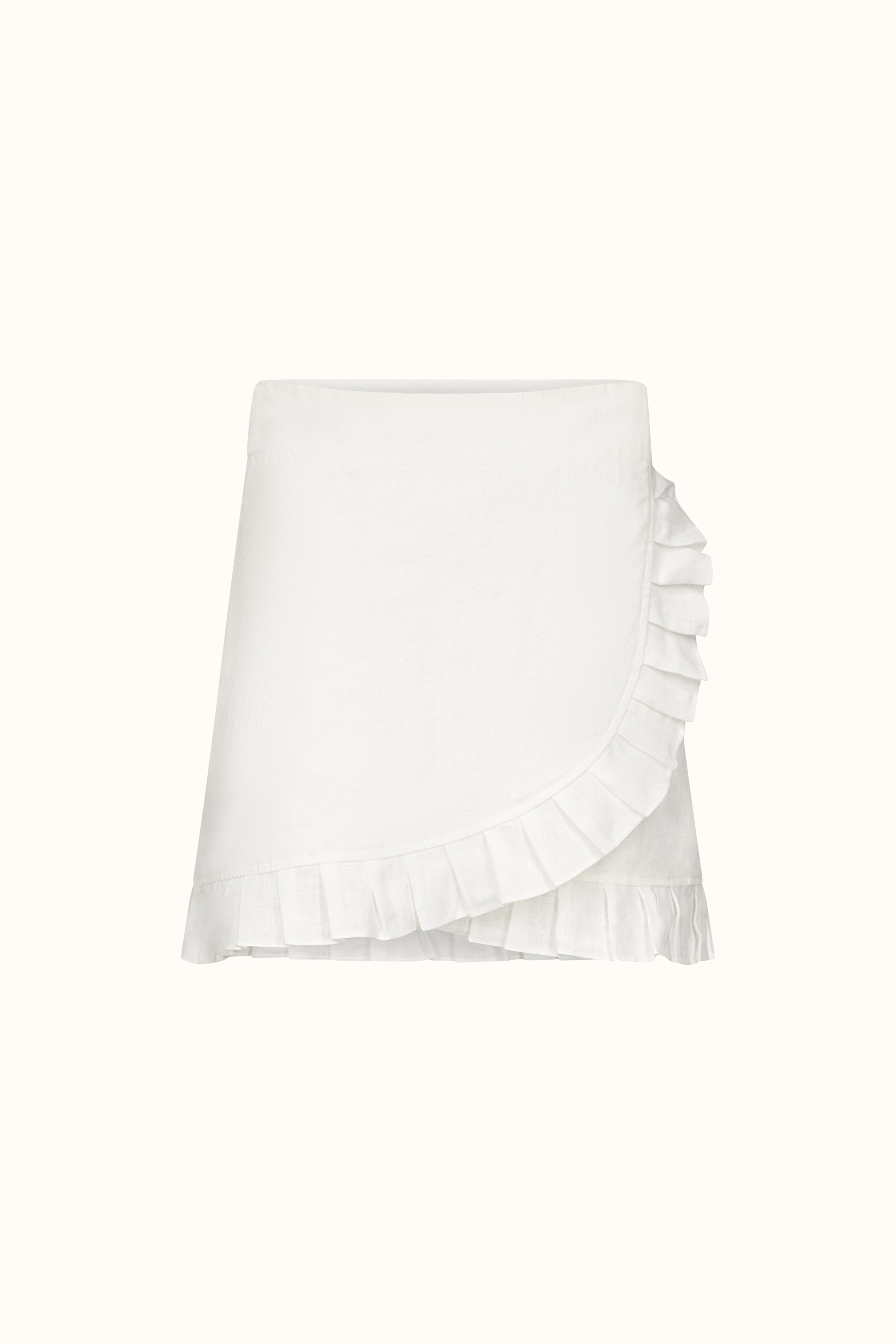 The Monica ~ White Linen Mini Wrap Skirt
