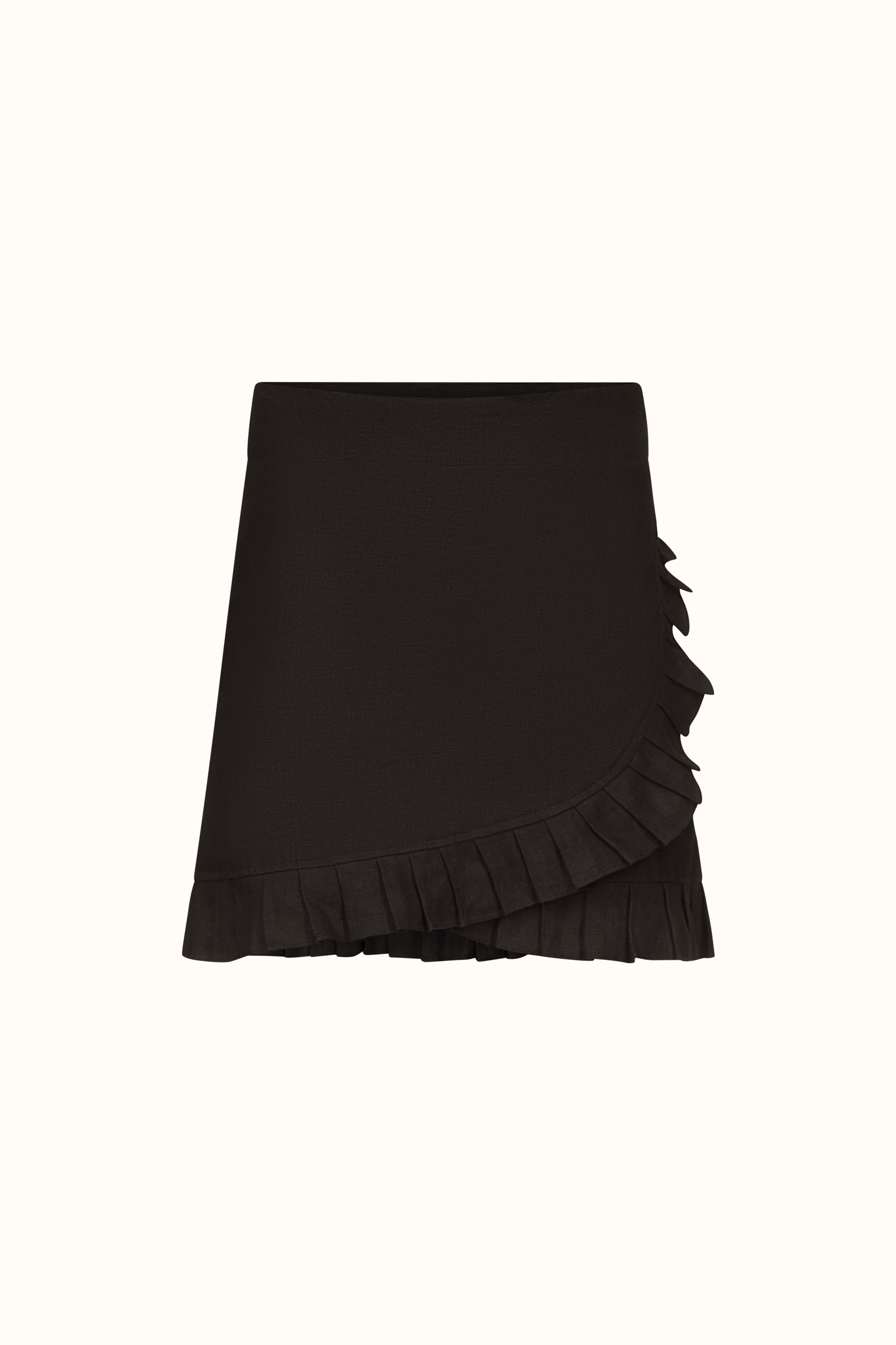 The Monica ~ Black Linen Mini Wrap Skirt