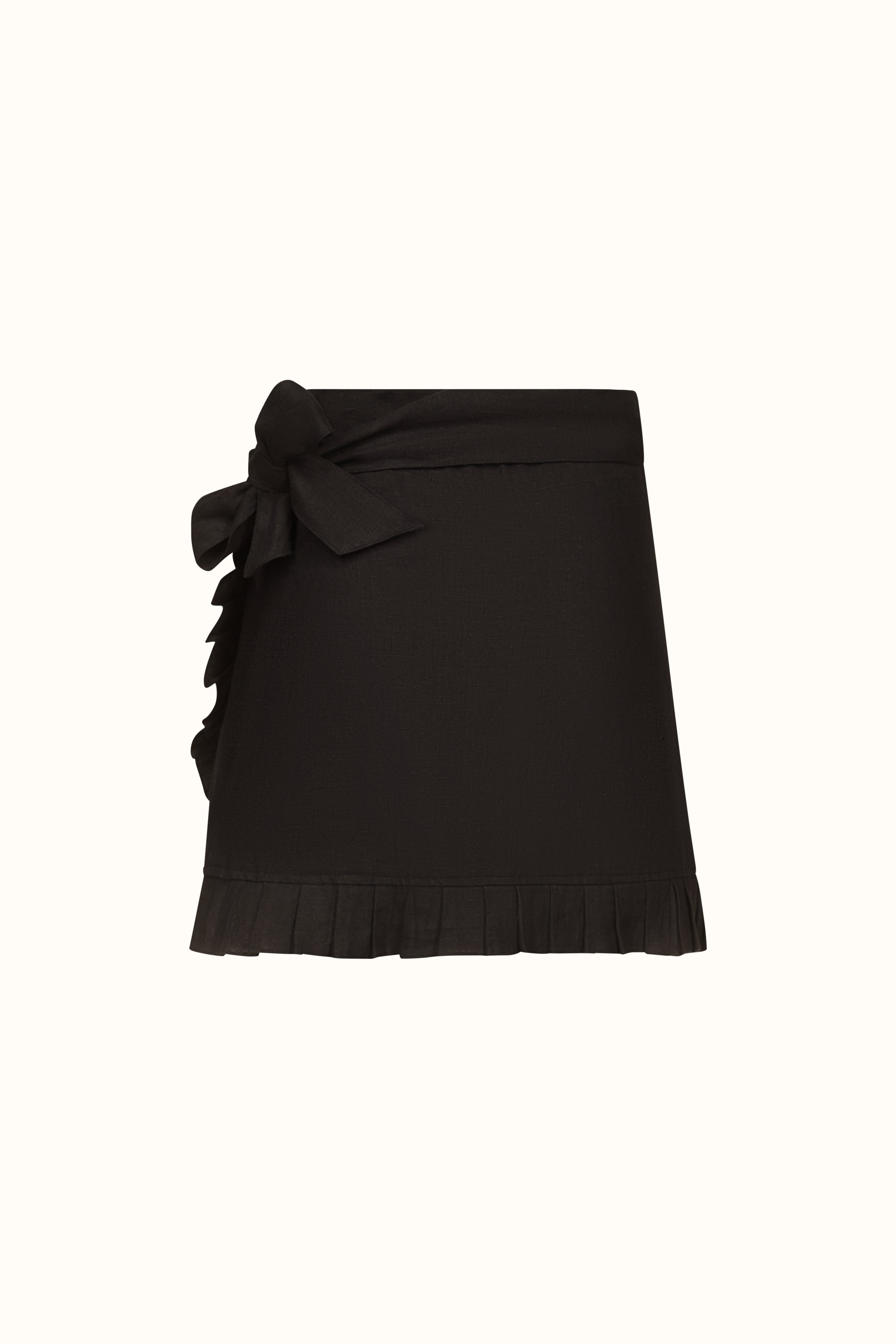 The Monica ~ Black Linen Mini Wrap Skirt