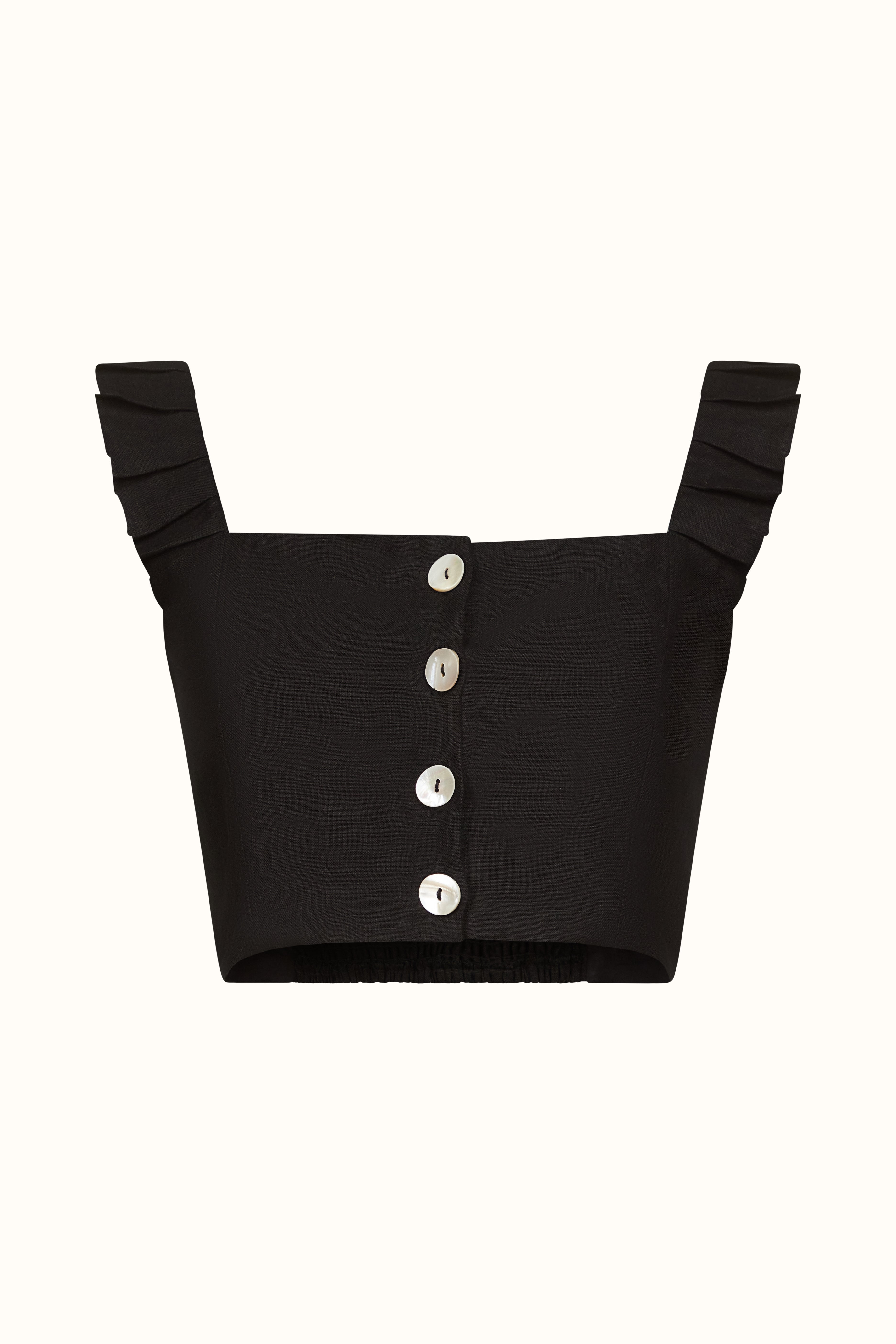 The Copelia ~ Black Linen Frill Crop Top