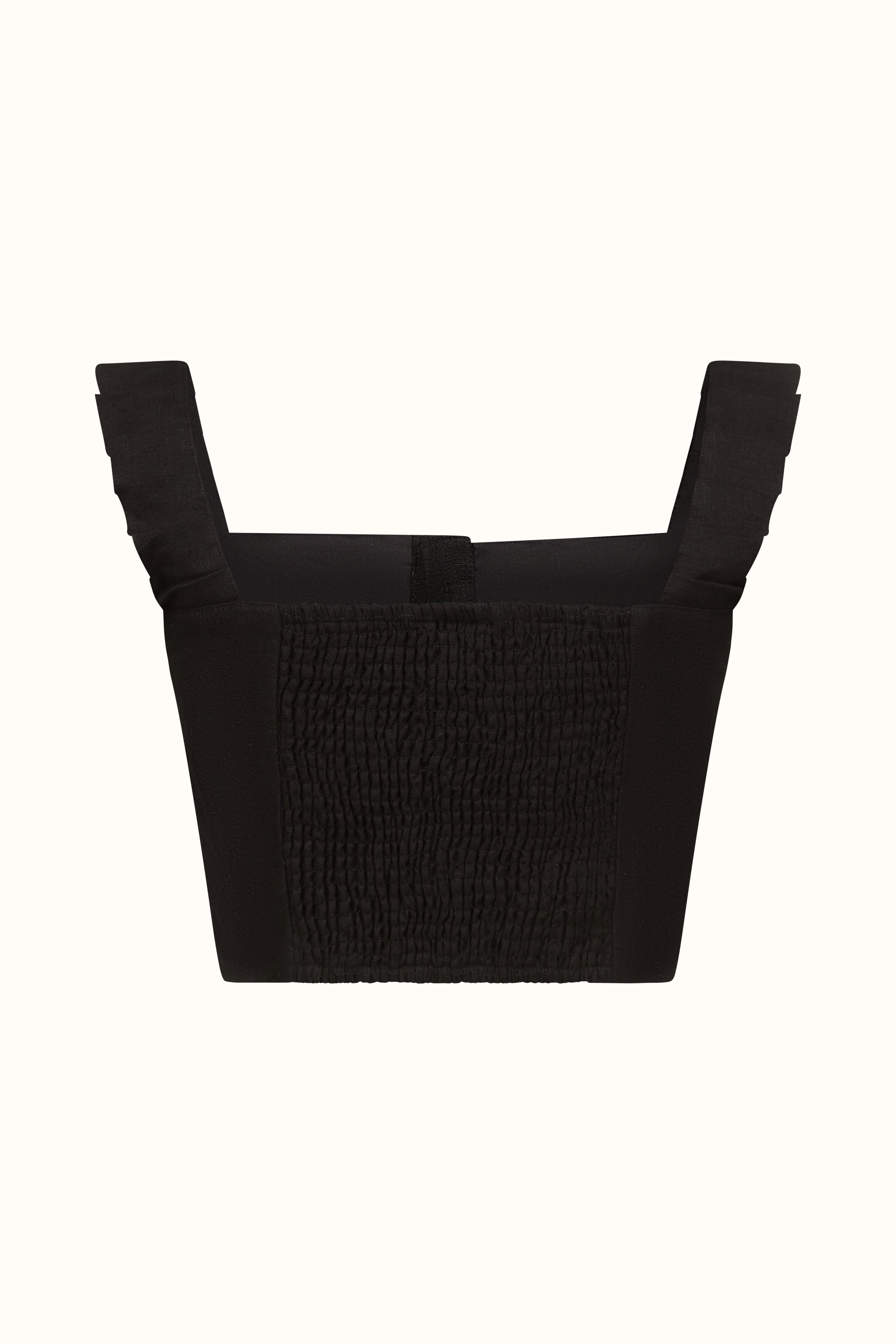 The Copelia ~ Black Linen Frill Crop Top