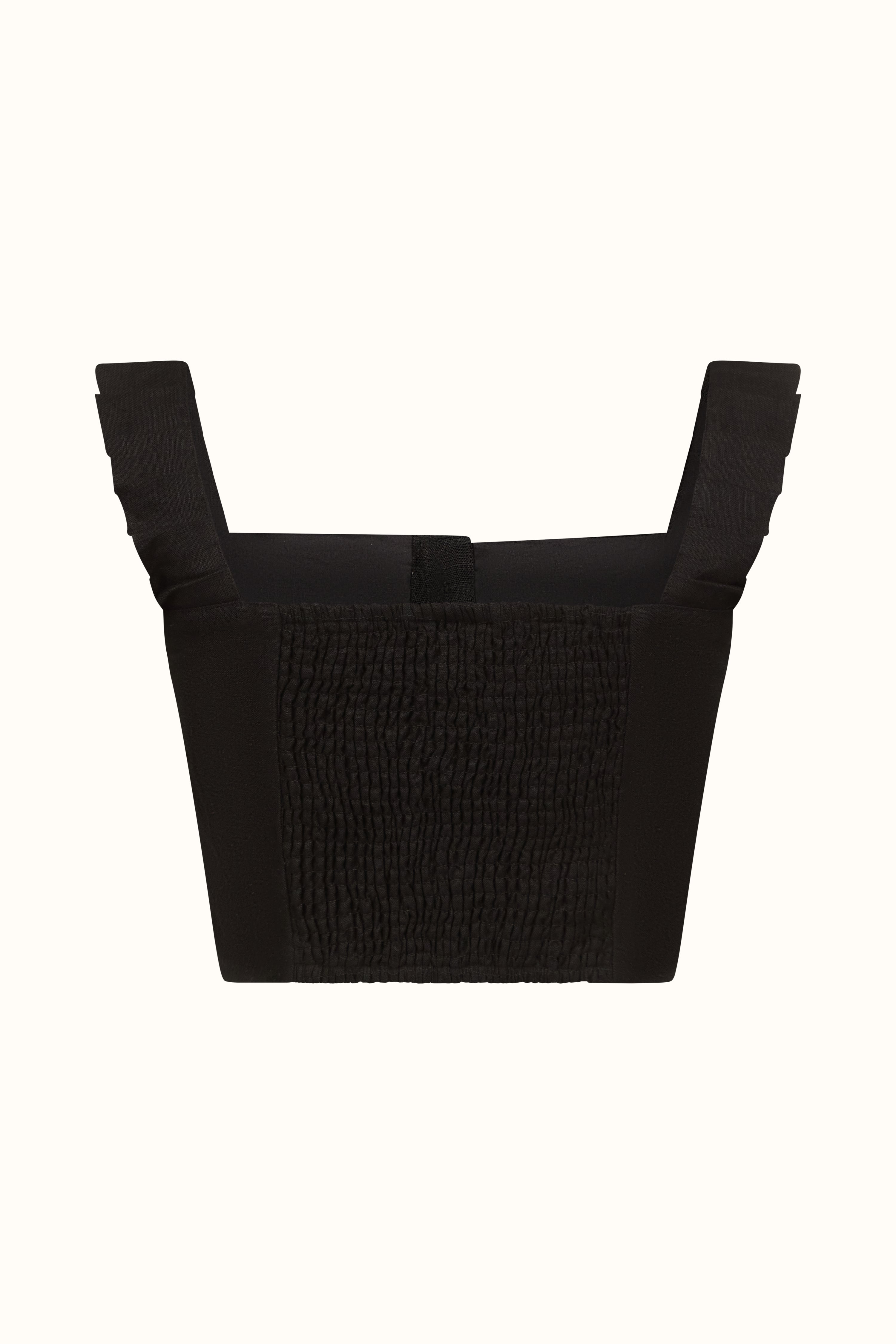 The Copelia ~ Black Linen Frill Crop Top