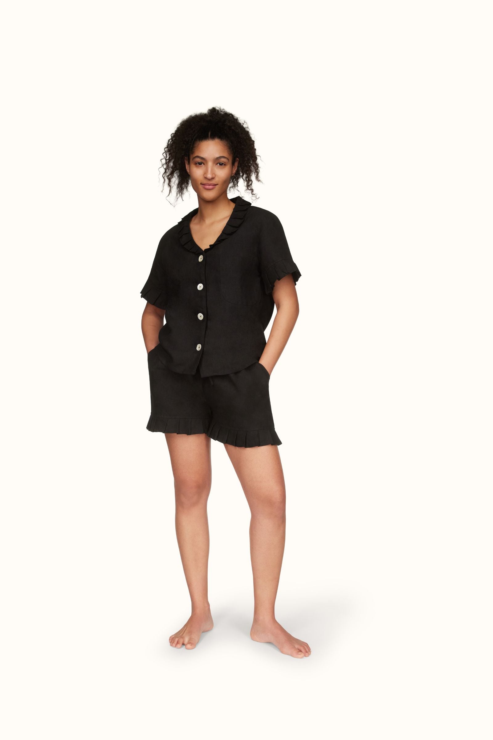 The Gaia ~ Black Linen Pyjama Set