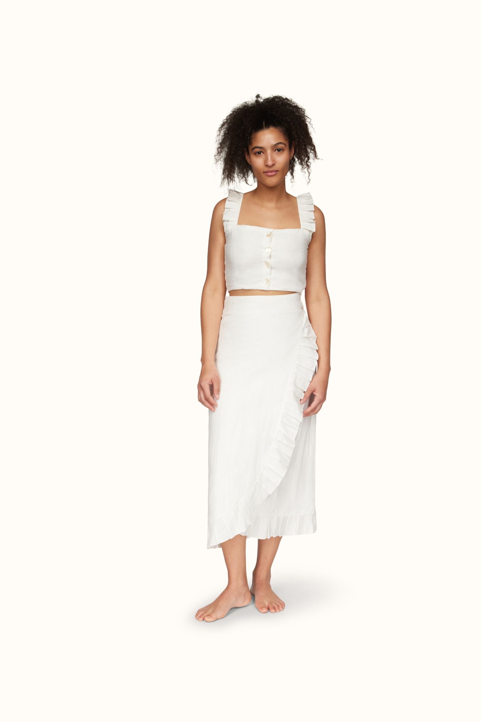The Copelia ~ White Linen Frill Crop Top