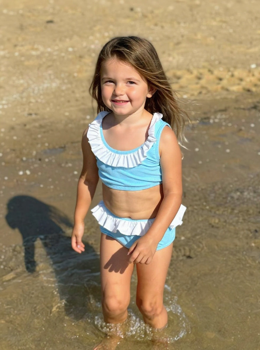 The Mini Blue Terry Frill Top