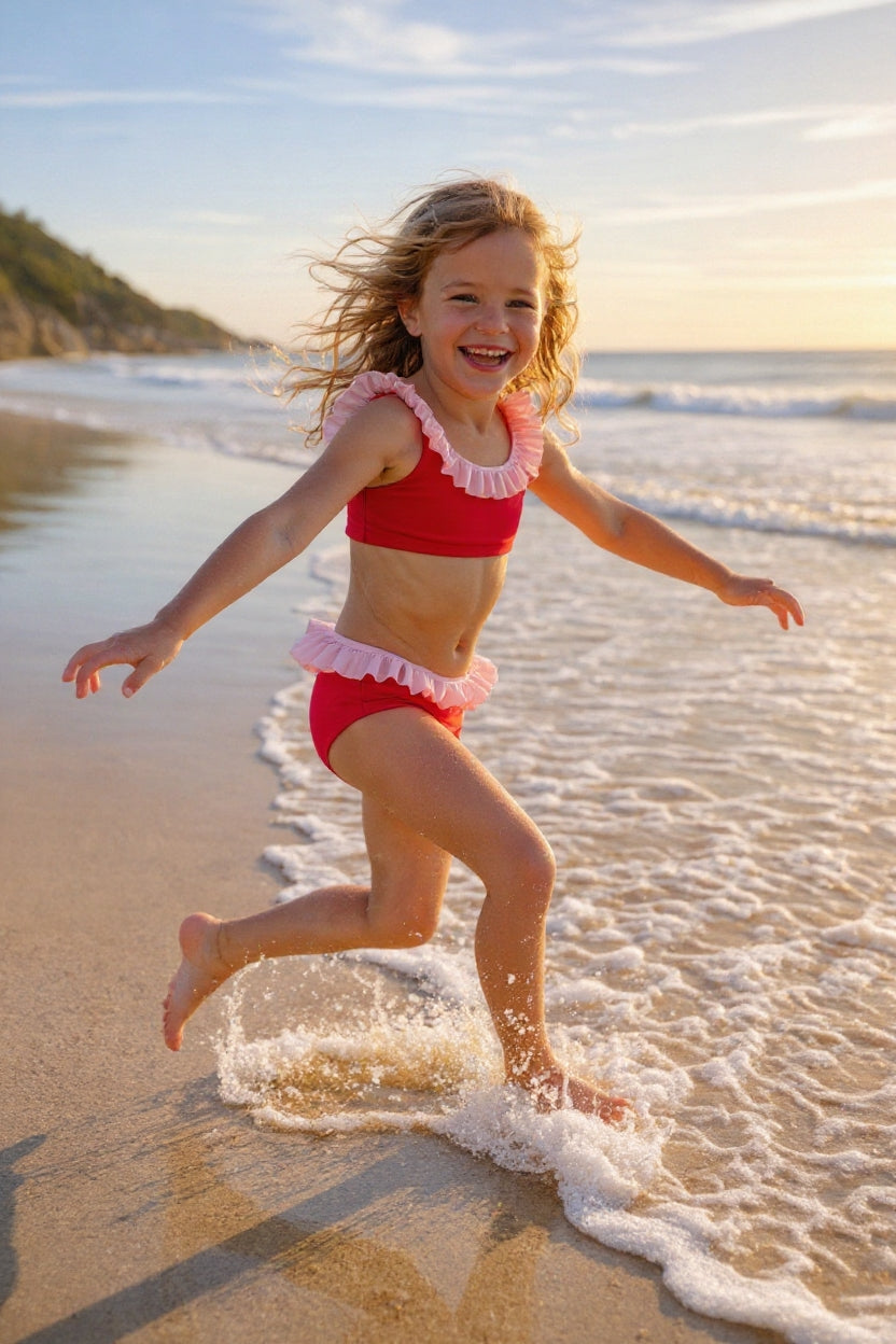 The Mini Red Terry Frill Top