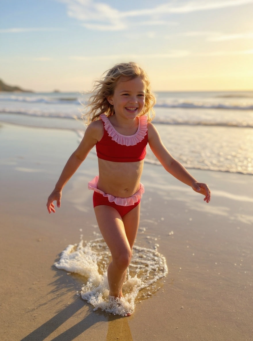 The Mini Red Terry Frill Top