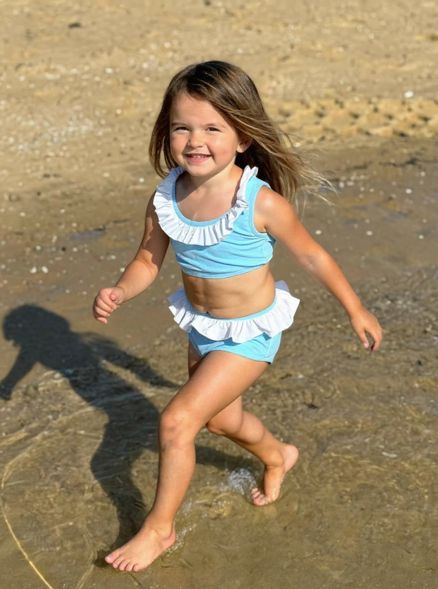 The Mini Blue Terry Frill Top