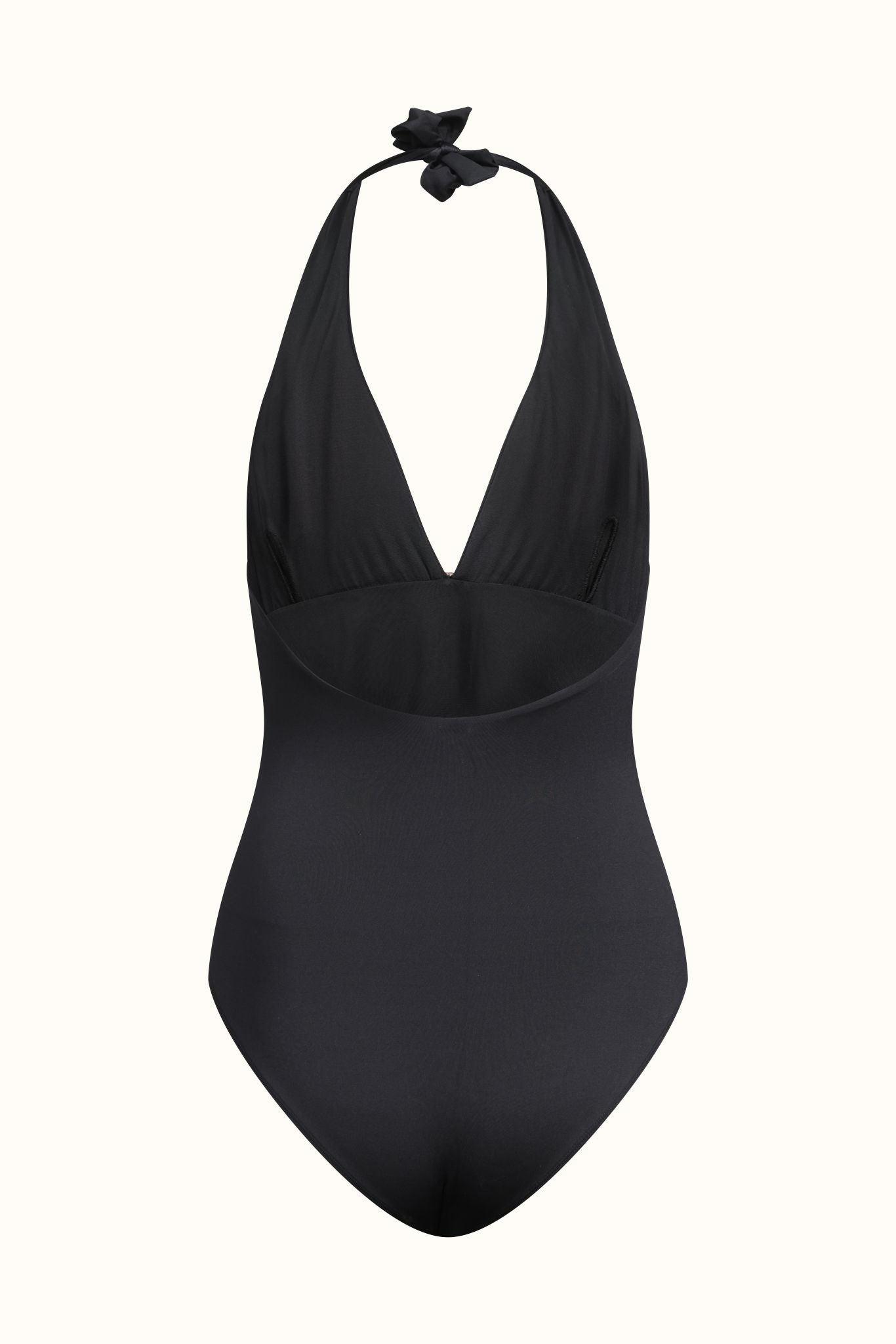 Black halter neck swimsuit on a white background