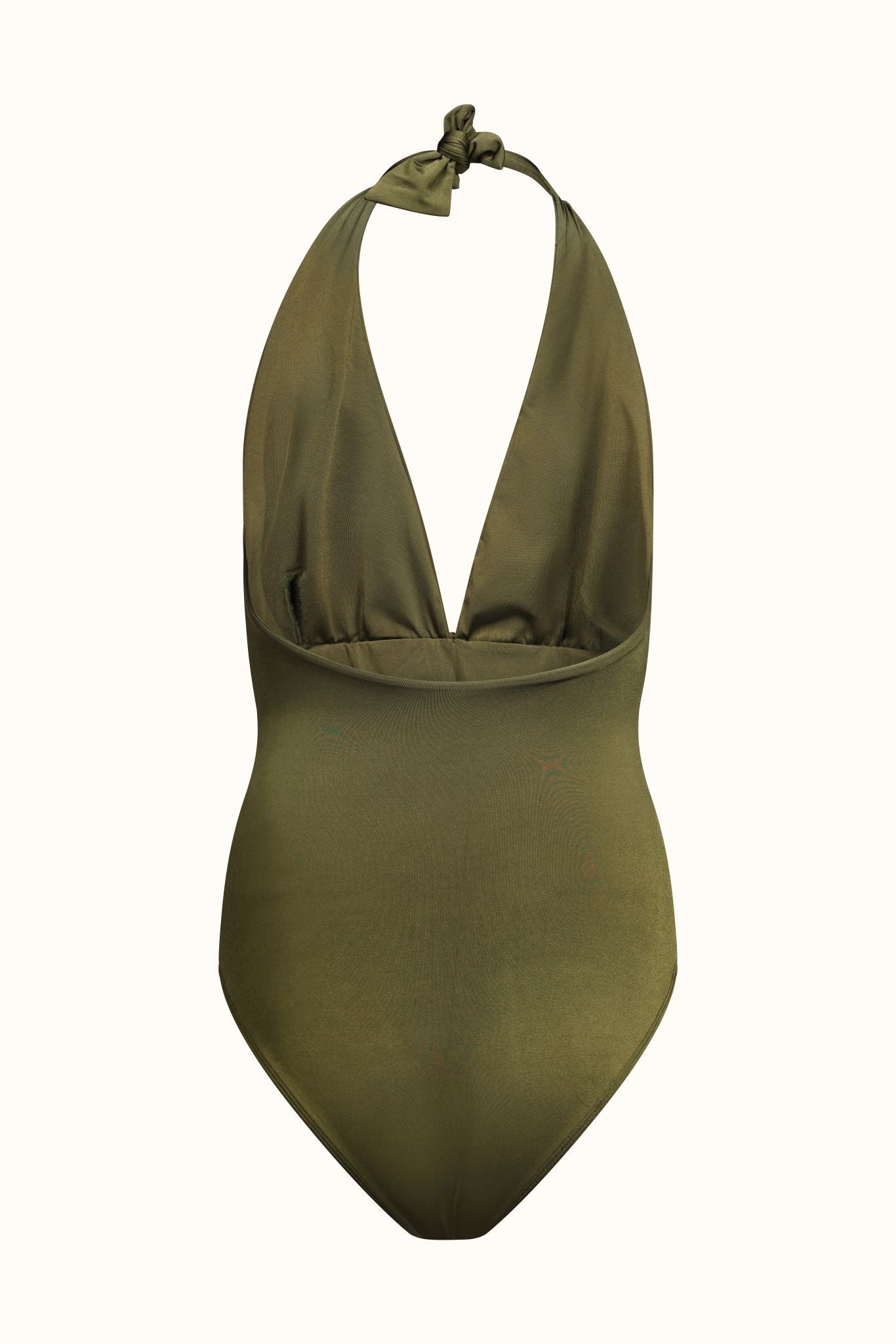 Green halter neck swimsuit on a white background