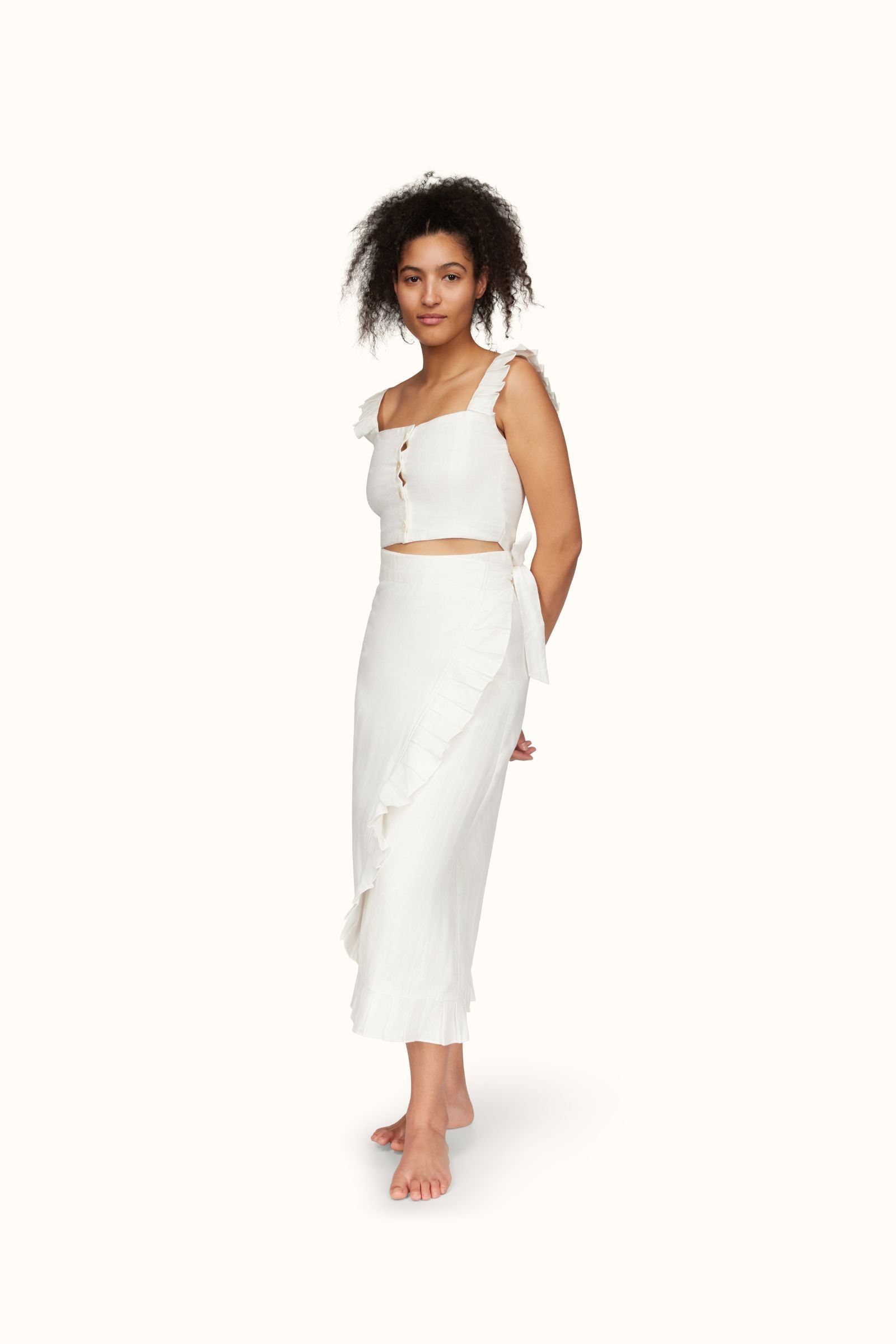 The Copelia ~ White Linen Frill Crop Top