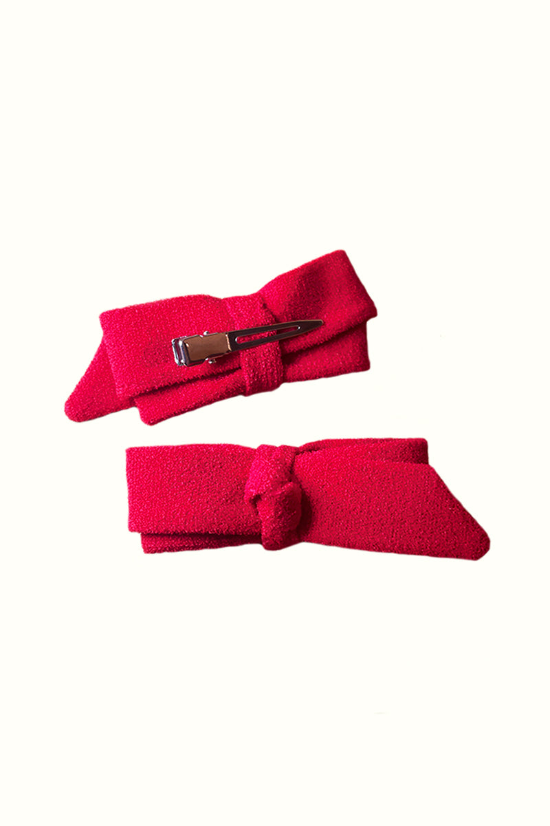 The Mini Red Terry Bow Clip Set