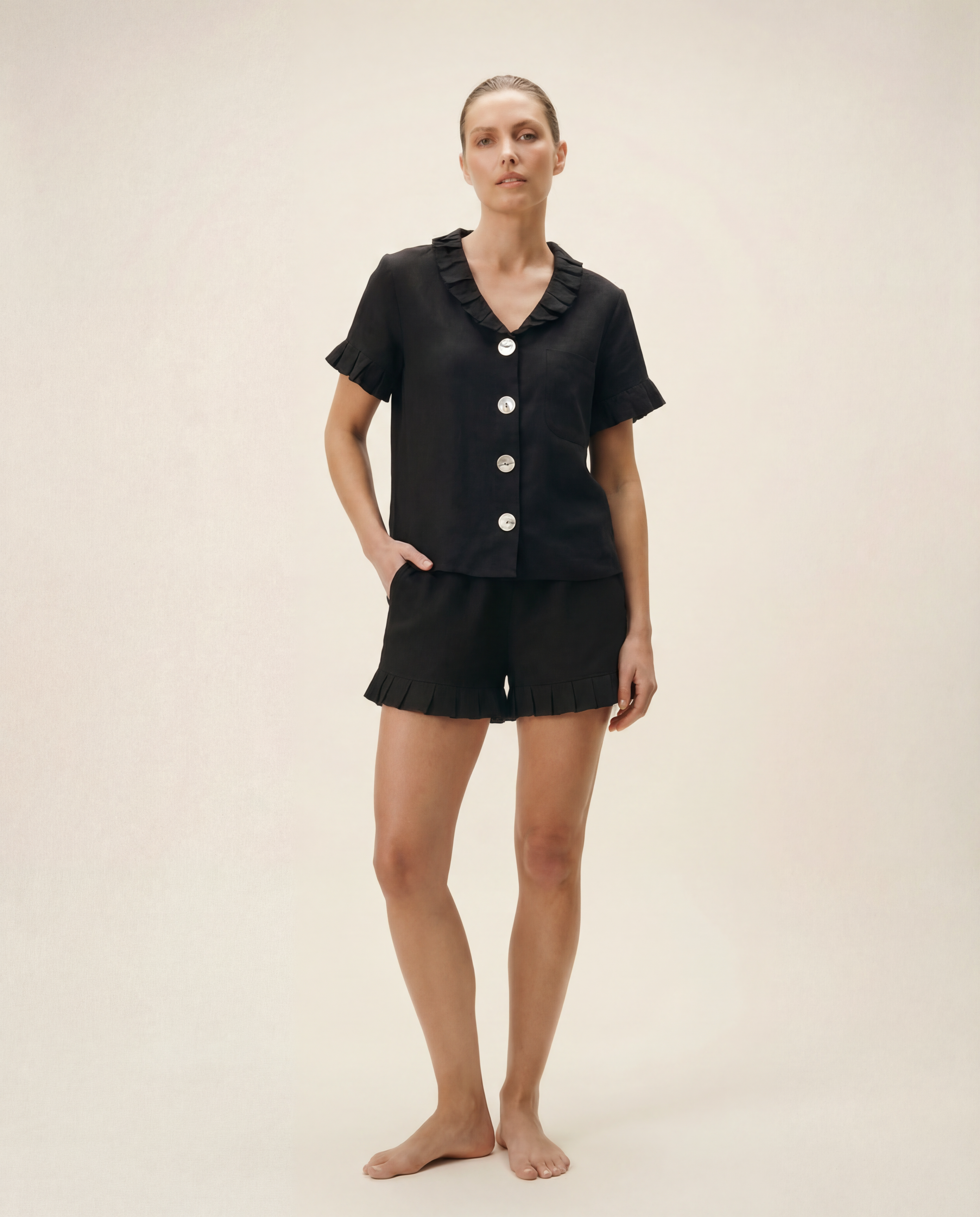 The Gaia ~ Black Linen Pyjama Set