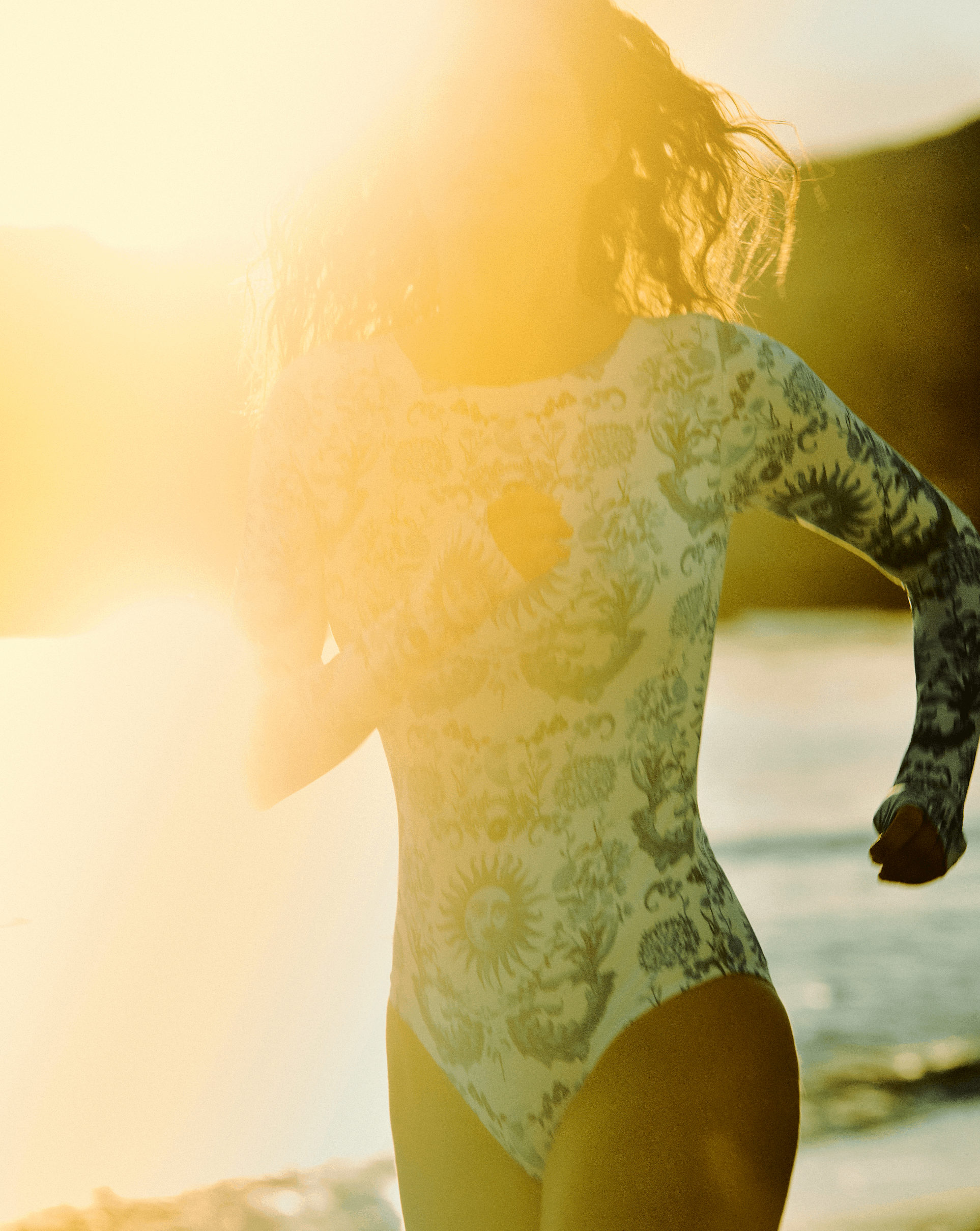 Yellow long top sleeve swimsuit