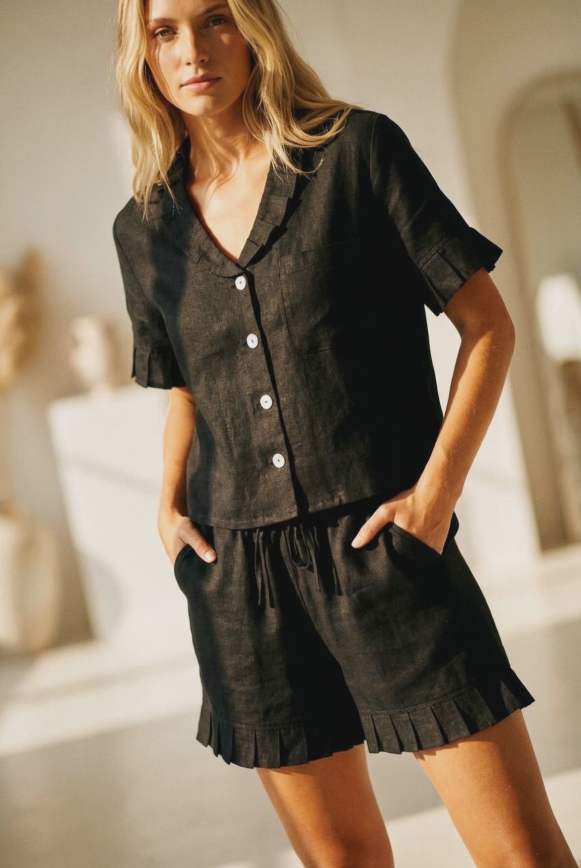 The Gaia ~ Black Linen Pyjama Set